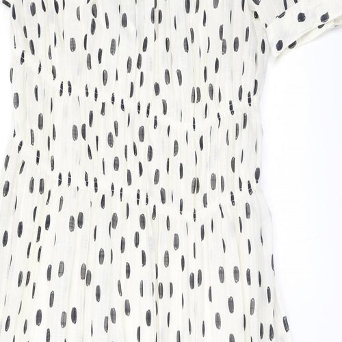 Marks and Spencer Womens Ivory Polka Dot Polyester A-Line Size 8 Round Neck Pullover