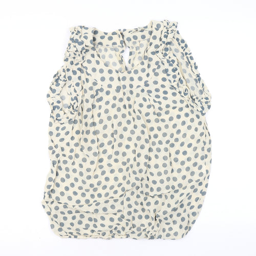 River Island Womens Beige Polka Dot Viscose Basic Blouse Size 12 Scoop Neck