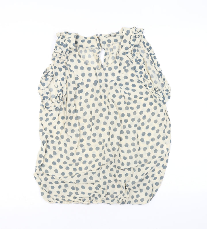 River Island Womens Beige Polka Dot Viscose Basic Blouse Size 12 Scoop Neck