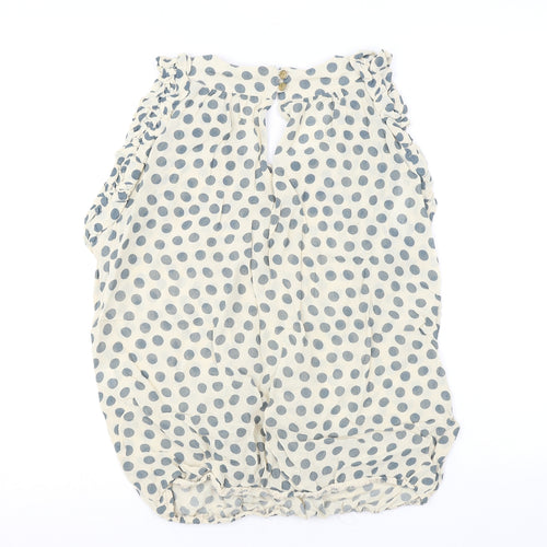 River Island Womens Beige Polka Dot Viscose Basic Blouse Size 12 Scoop Neck