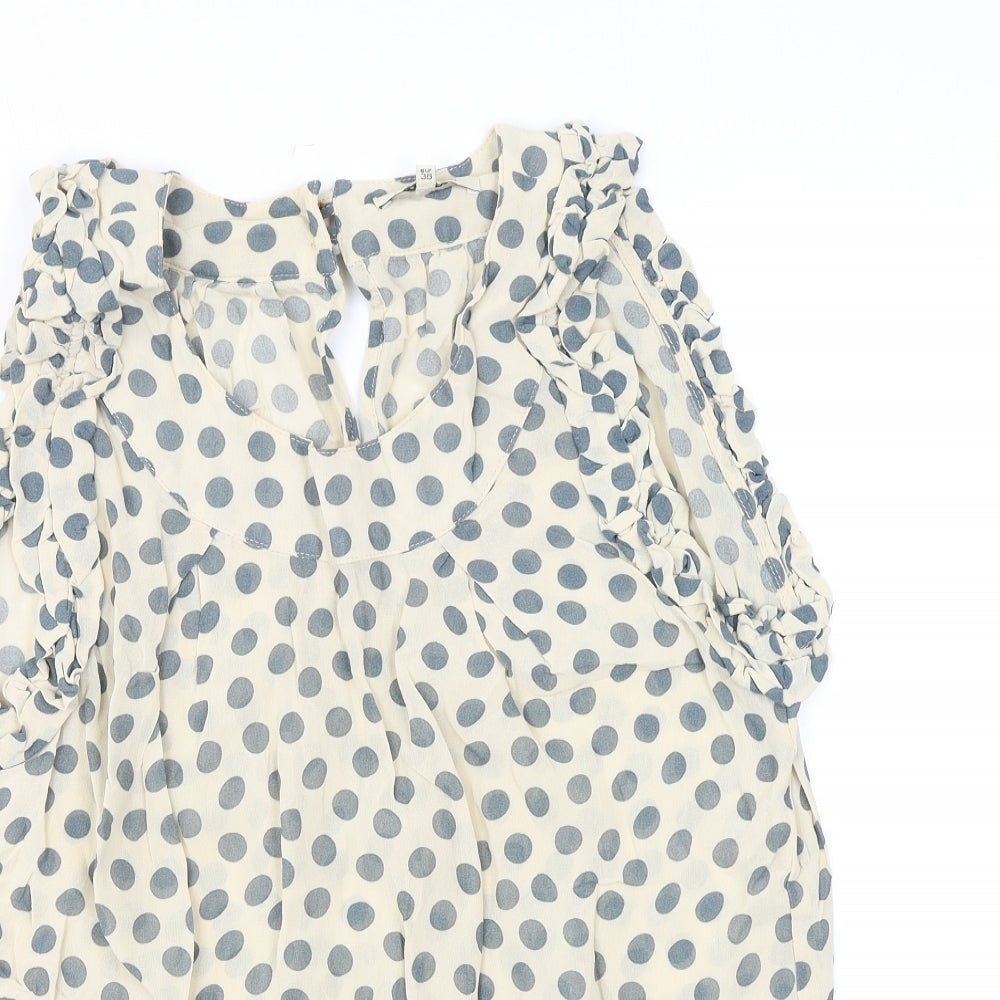 River Island Womens Beige Polka Dot Viscose Basic Blouse Size 12 Scoop Neck