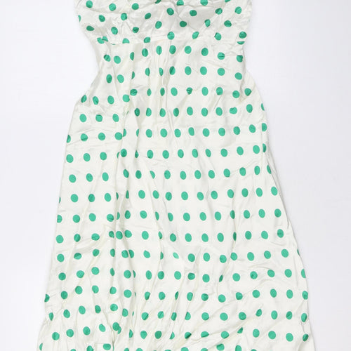 Marks and Spencer Womens Ivory Polka Dot Viscose A-Line Size 8 Round Neck Zip