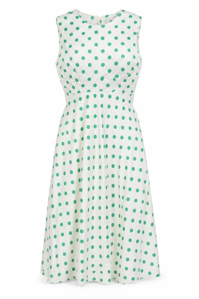 Marks and Spencer Womens Ivory Polka Dot Viscose A-Line Size 8 Round Neck Zip