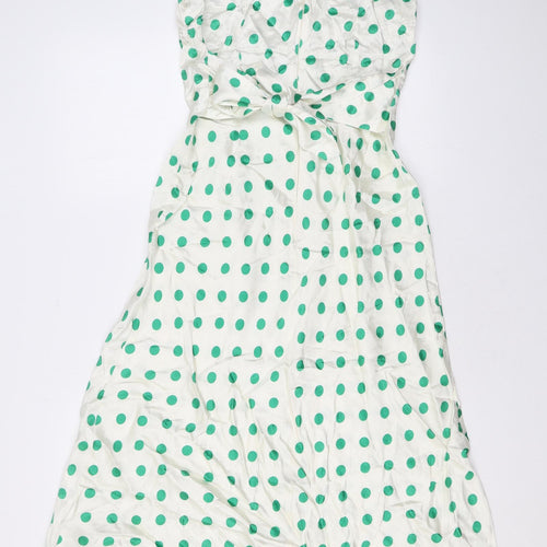 Marks and Spencer Womens Ivory Polka Dot Viscose A-Line Size 8 Round Neck Zip
