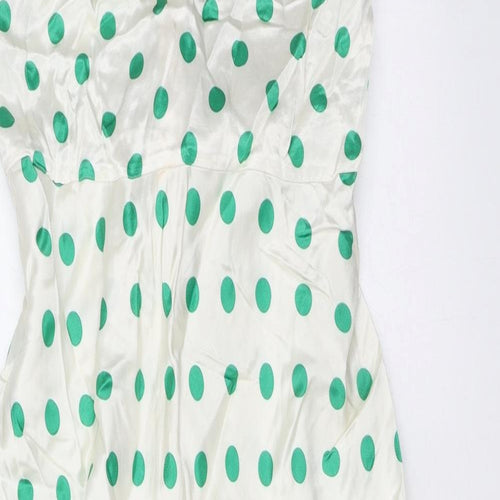 Marks and Spencer Womens Ivory Polka Dot Viscose A-Line Size 8 Round Neck Zip