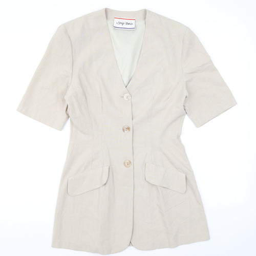 Stop Press Womens Beige Polyester Basic Button-Up Size 10 V-Neck