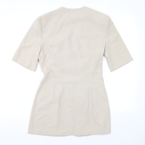 Stop Press Womens Beige Polyester Basic Button-Up Size 10 V-Neck
