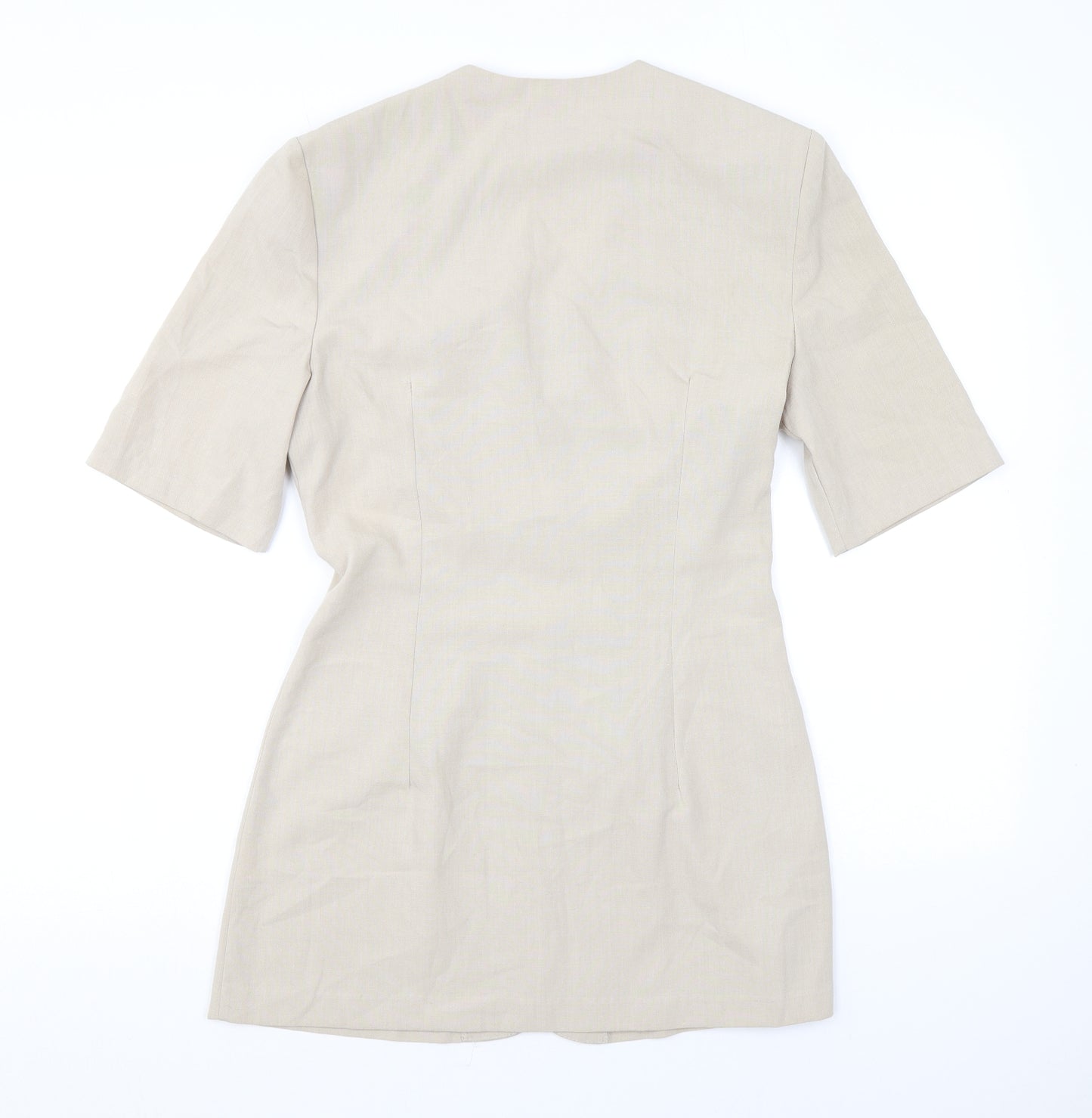Stop Press Womens Beige Polyester Basic Button-Up Size 10 V-Neck