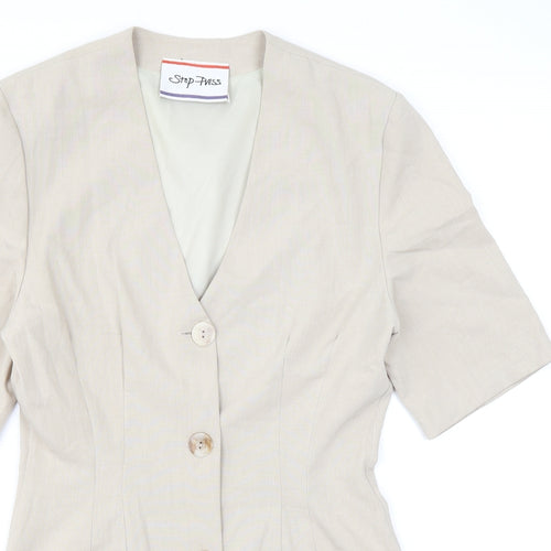 Stop Press Womens Beige Polyester Basic Button-Up Size 10 V-Neck