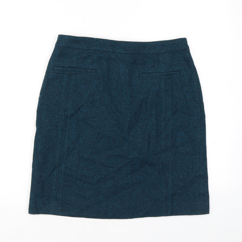 Hobbs Womens Blue Wool A-Line Skirt Size 10 Zip