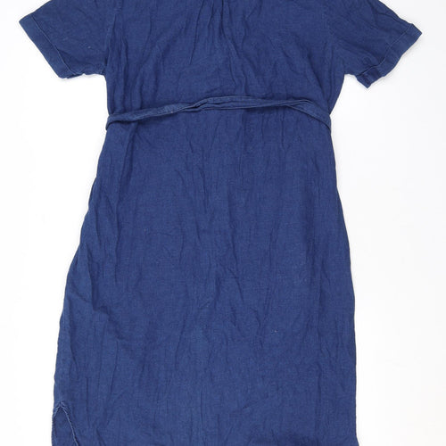 Whistles Womens Blue Cotton Shirt Dress Size 12 Collared Button - Belted