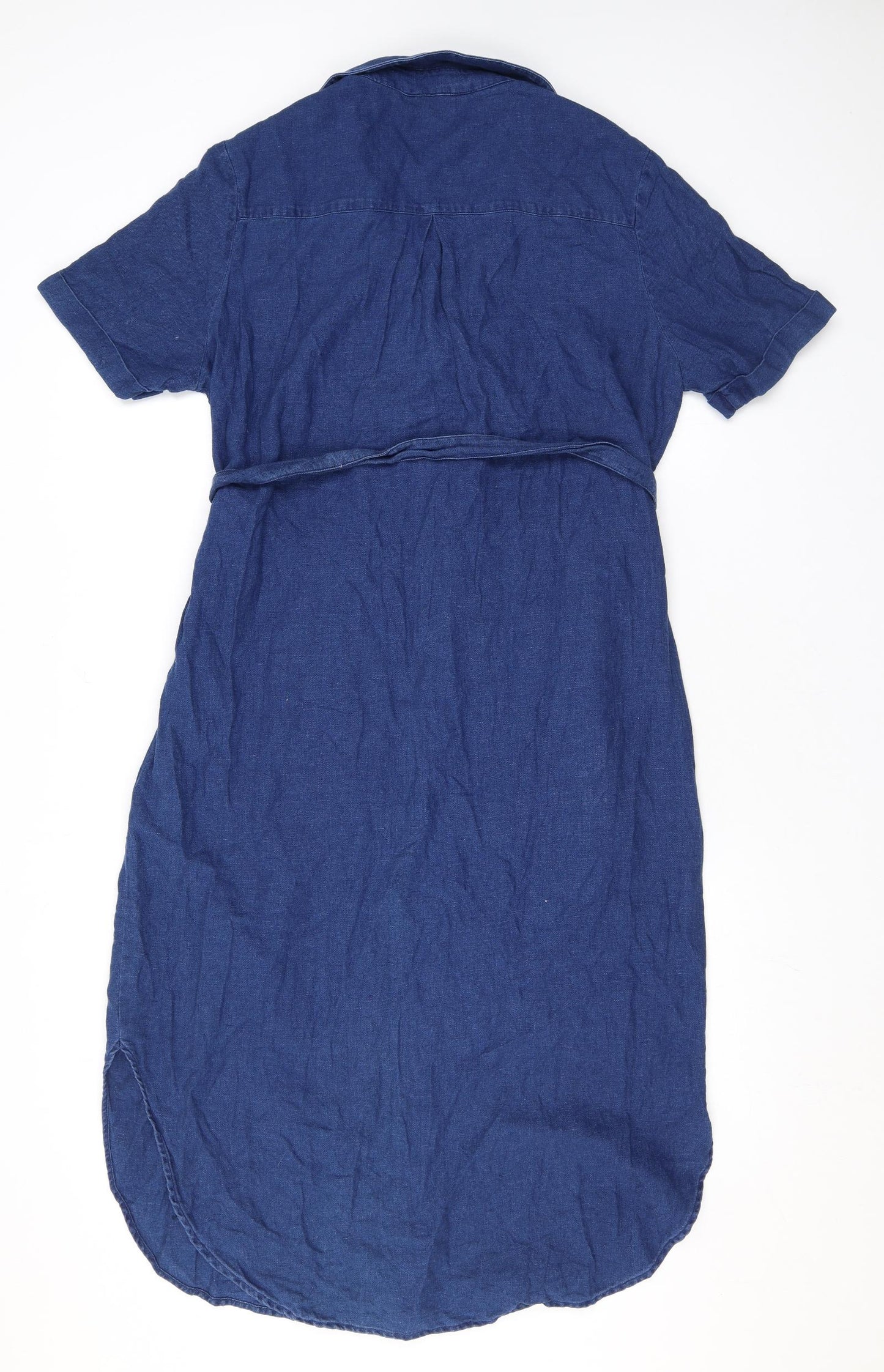 Whistles Womens Blue Cotton Shirt Dress Size 12 Collared Button - Belted