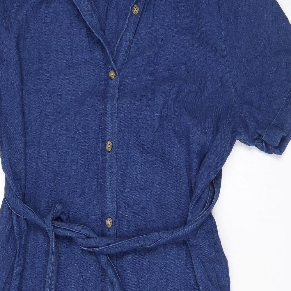 Whistles Womens Blue Cotton Shirt Dress Size 12 Collared Button - Belted