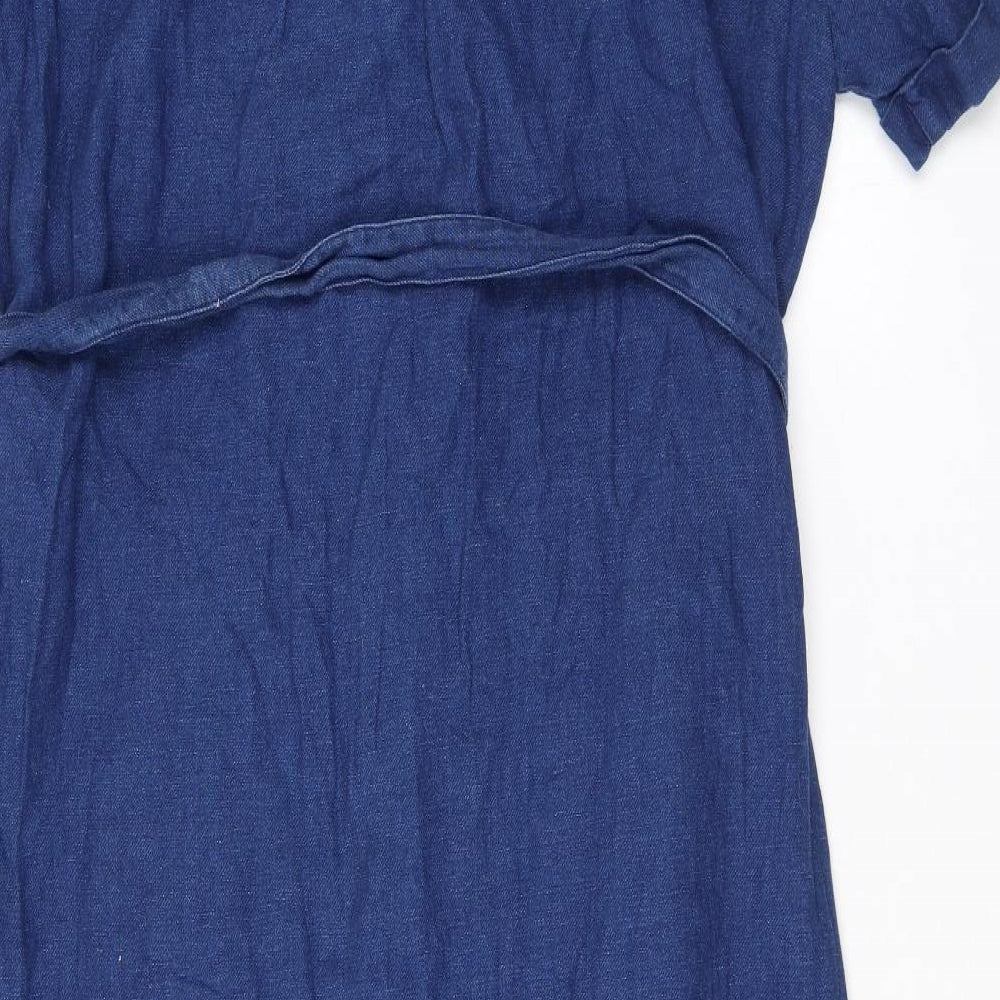 Whistles Womens Blue Cotton Shirt Dress Size 12 Collared Button - Belted