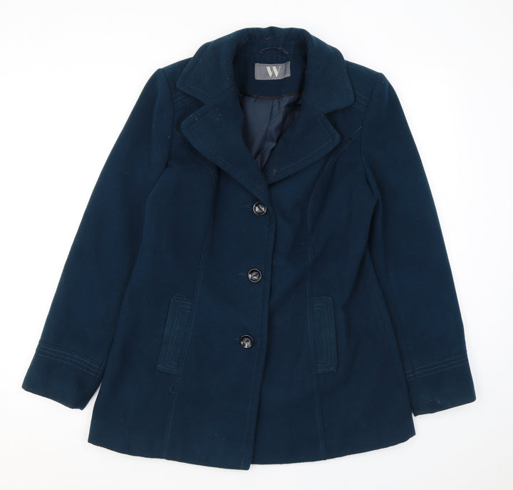 BHS Womens Blue Pea Coat Coat Size 12 Button