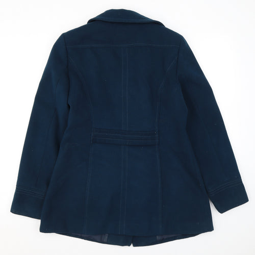 BHS Womens Blue Pea Coat Coat Size 12 Button