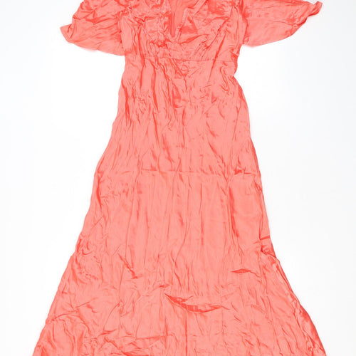 Marks and Spencer Womens Orange Viscose Maxi Size 8 V-Neck Pullover