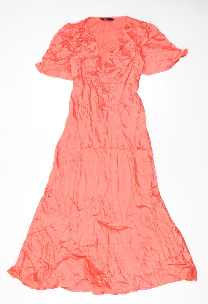 Marks and Spencer Womens Orange Viscose Maxi Size 8 V-Neck Pullover