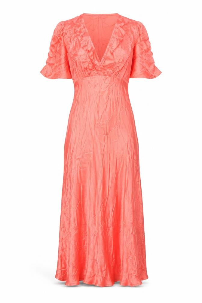 Front view of Marks & Spencer women’s orange viscose maxi, size UK 8, v-neck pullover