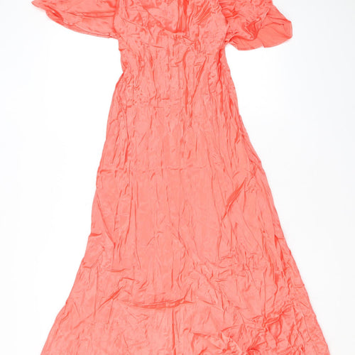 Marks and Spencer Womens Orange Viscose Maxi Size 8 V-Neck Pullover