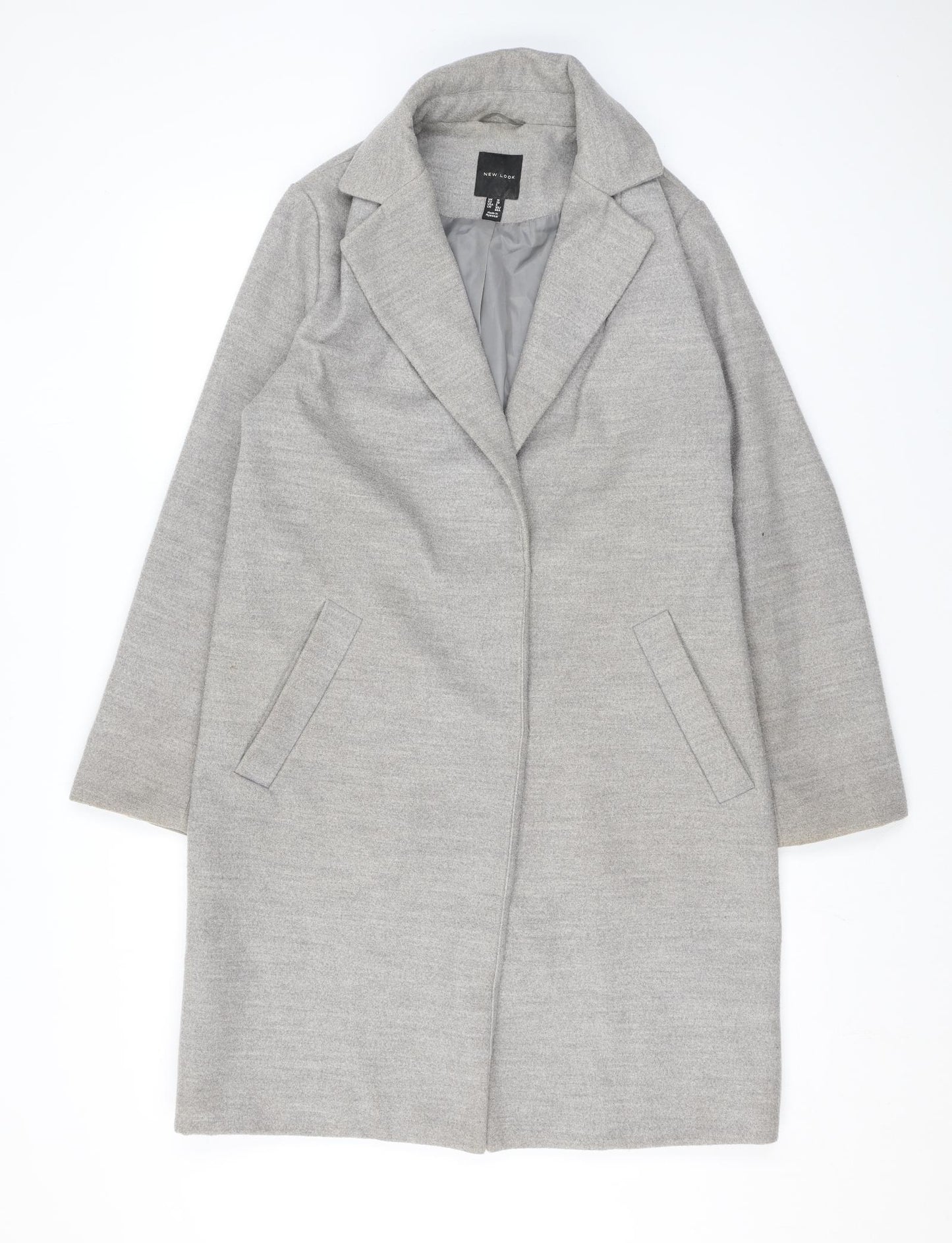 New Look Womens Grey Overcoat Coat Size 10 Snap