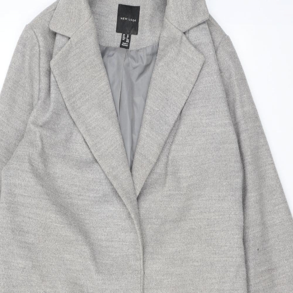 New Look Womens Grey Overcoat Coat Size 10 Snap