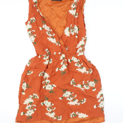 Internacionale Womens Orange Floral Viscose Basic Tank Size 6 V-Neck