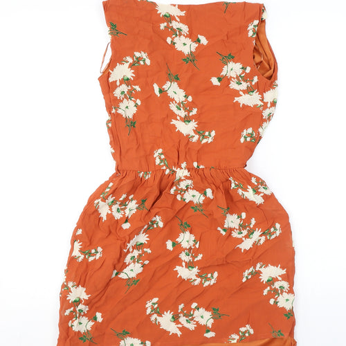 Internacionale Womens Orange Floral Viscose Basic Tank Size 6 V-Neck