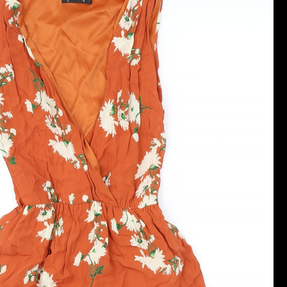 Internacionale Womens Orange Floral Viscose Basic Tank Size 6 V-Neck