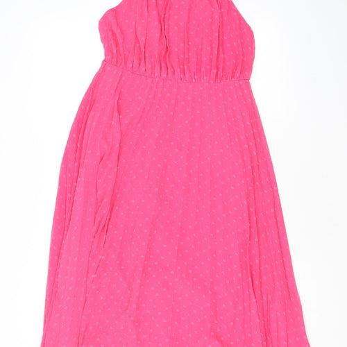 ASOS Womens Pink Polka Dot Polyester A-Line Size 10 Halter Zip - Open Back
