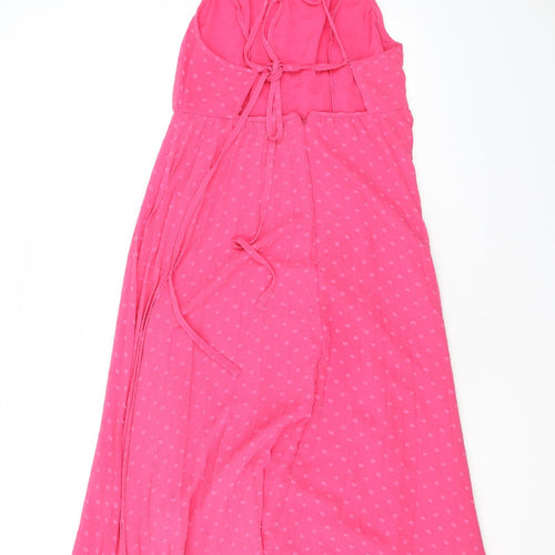 ASOS Womens Pink Polka Dot Polyester A-Line Size 10 Halter Zip - Open Back