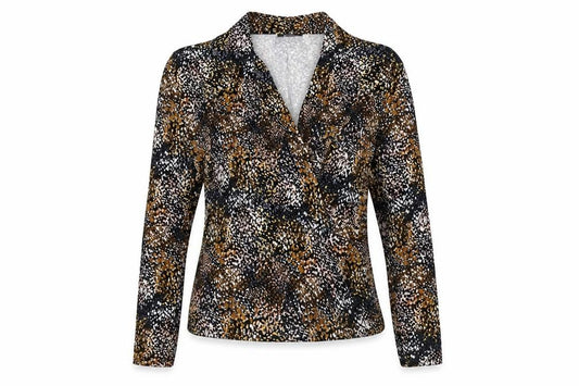 Front view of Wallis women’s multicoloured geometric viscose basic blouse, size UK 14, v-neck