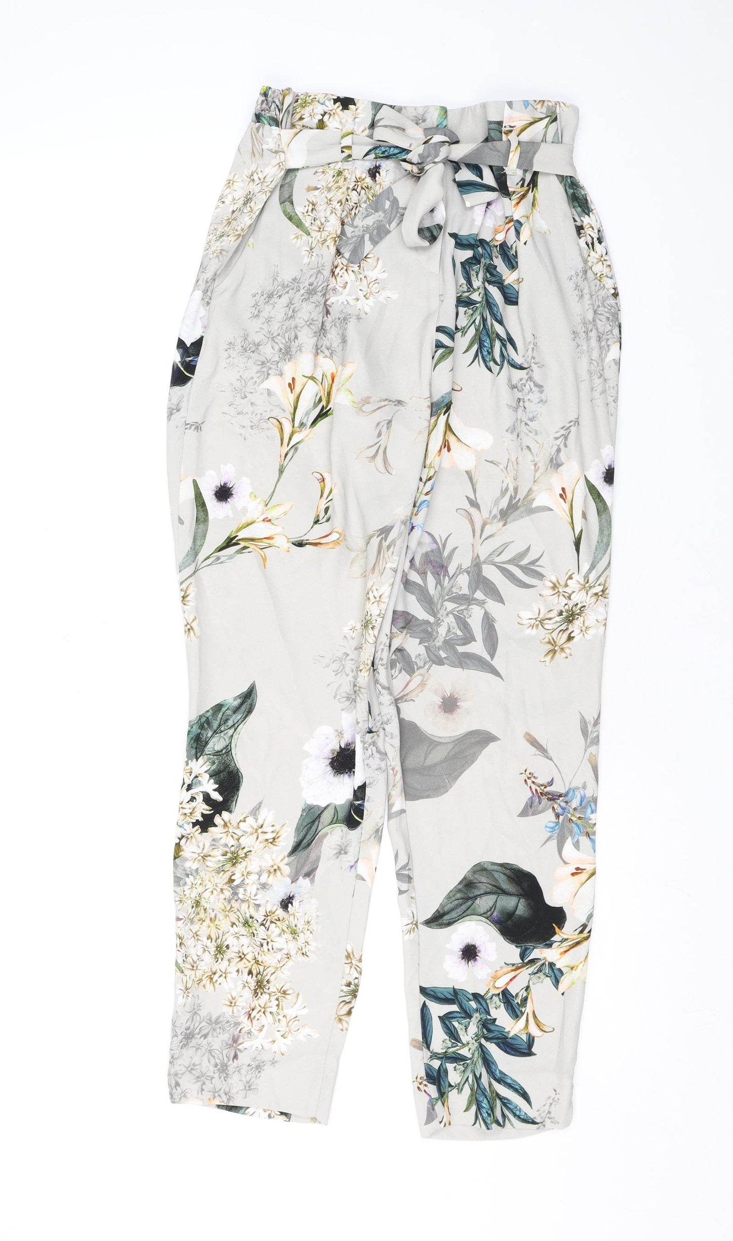 River Island Womens Grey Floral Polyester Trousers Size 8 L37 in Regular Zip