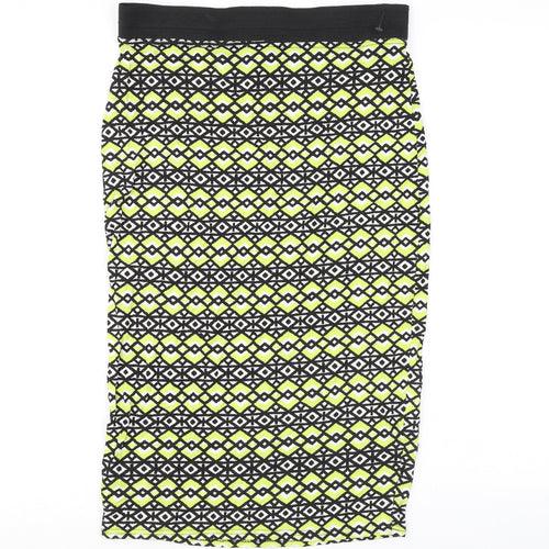 Internacionale Womens Yellow Geometric Viscose Straight & Pencil Skirt Size M - Elasticated Waist