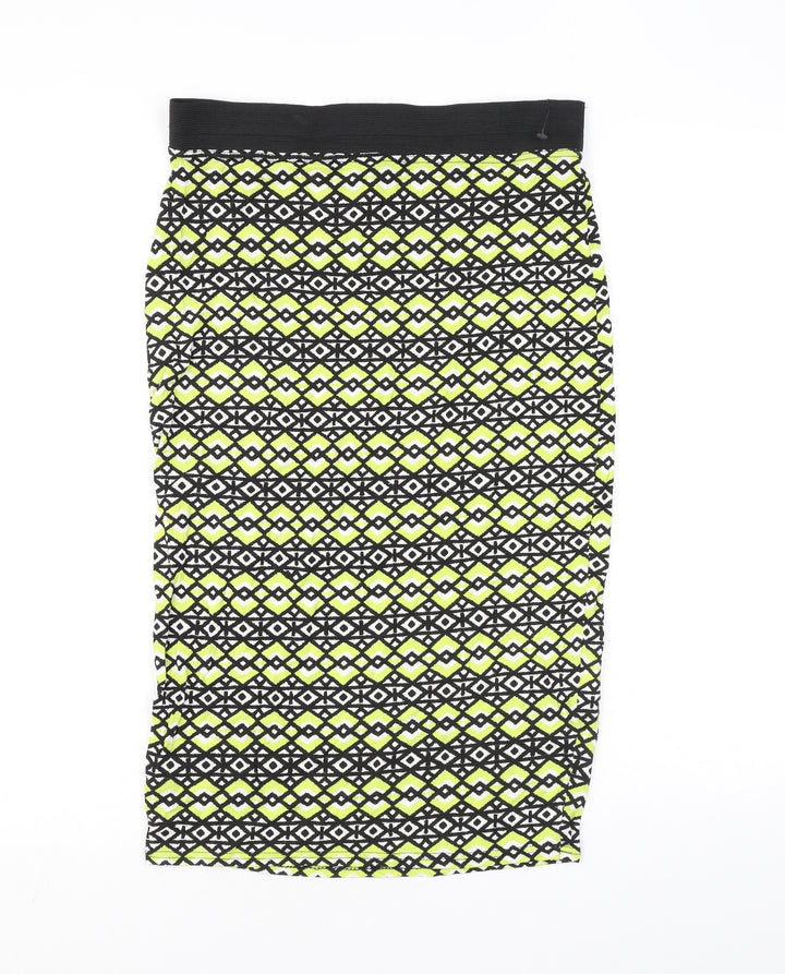 Internacionale Womens Yellow Geometric Viscose Straight & Pencil Skirt Size M - Elasticated Waist