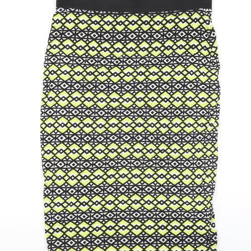 Internacionale Womens Yellow Geometric Viscose Straight & Pencil Skirt Size M - Elasticated Waist