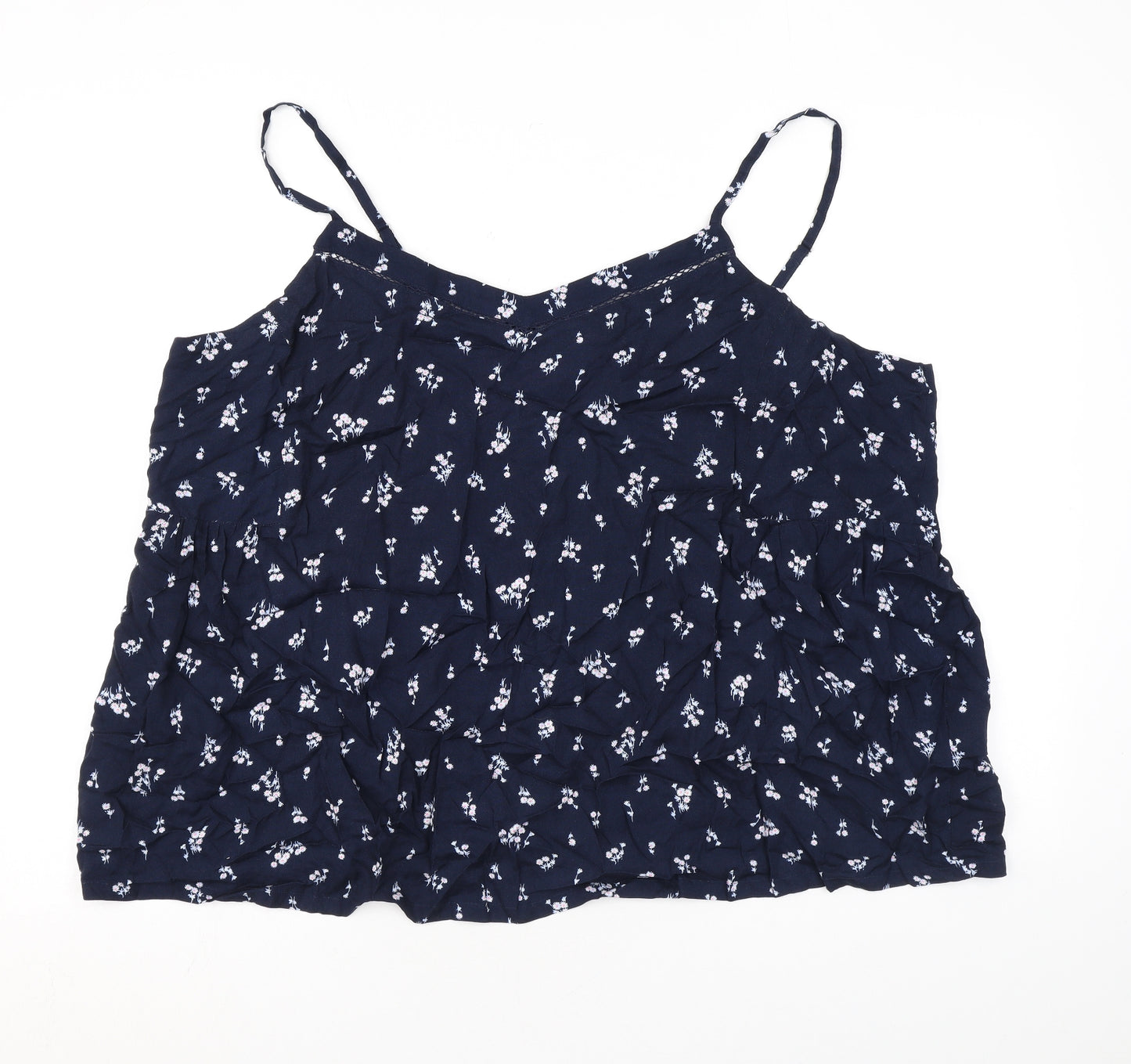 Marks and Spencer Womens Blue Floral Viscose Basic Tank Size 24 Collared