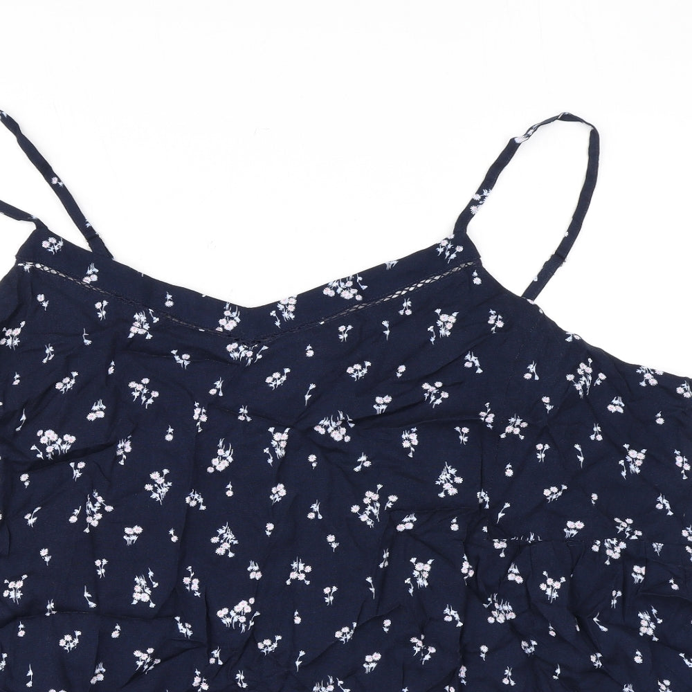 Marks and Spencer Womens Blue Floral Viscose Basic Tank Size 24 Collared