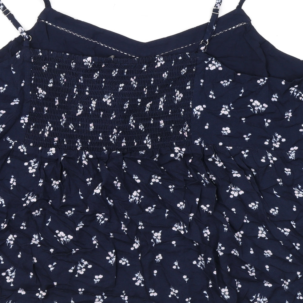 Marks and Spencer Womens Blue Floral Viscose Basic Tank Size 24 Collared