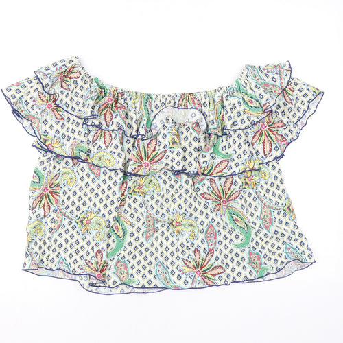 Zara Womens Multicoloured Geometric Polyester Basic Blouse Size L Off the Shoulder - Ruffle