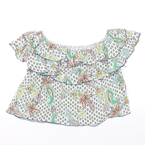 Zara Womens Multicoloured Geometric Polyester Basic Blouse Size L Off the Shoulder - Ruffle
