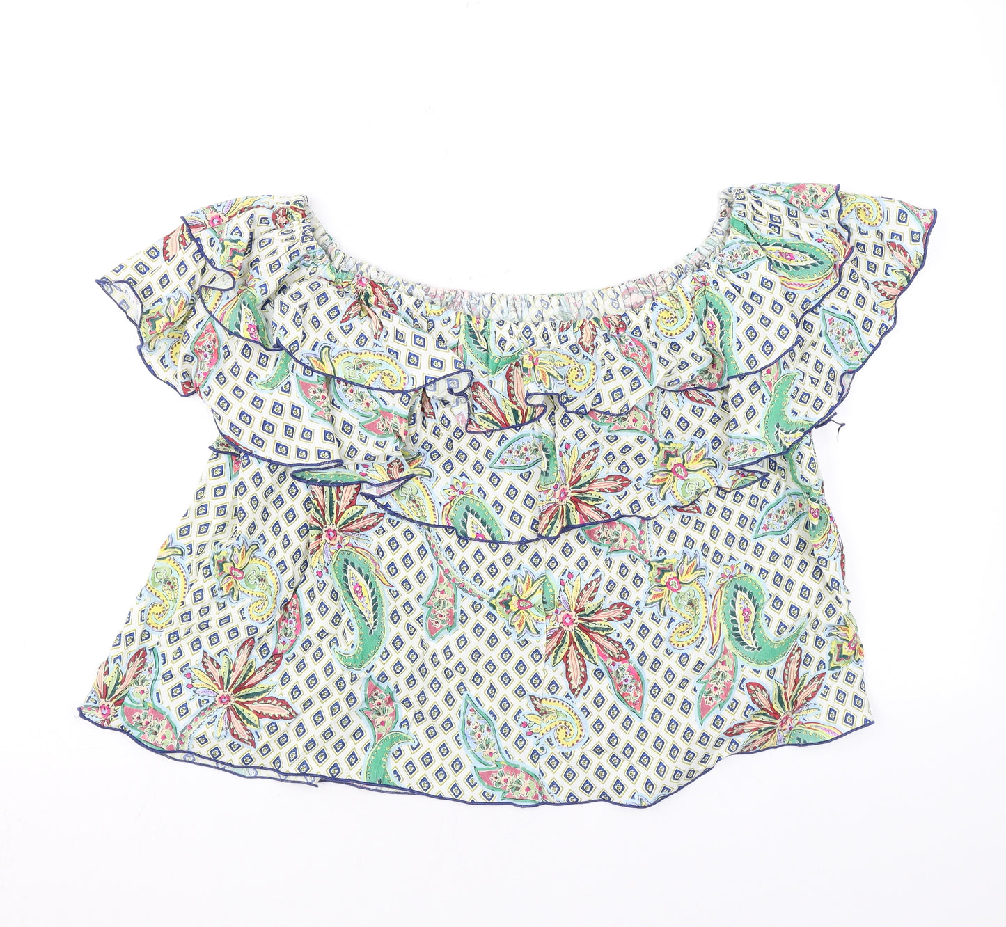 Zara Womens Multicoloured Geometric Polyester Basic Blouse Size L Off the Shoulder - Ruffle