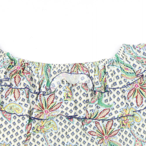Zara Womens Multicoloured Geometric Polyester Basic Blouse Size L Off the Shoulder - Ruffle