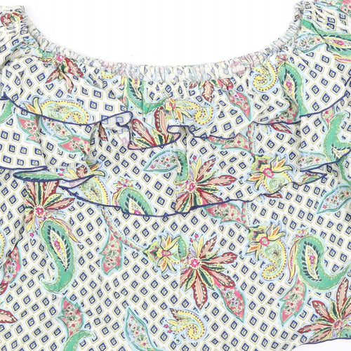 Zara Womens Multicoloured Geometric Polyester Basic Blouse Size L Off the Shoulder - Ruffle