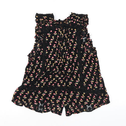 Topshop Womens Black Floral Viscose Basic Tank Size 8 Mock Neck