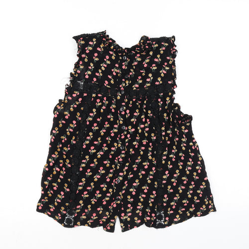 Topshop Womens Black Floral Viscose Basic Tank Size 8 Mock Neck