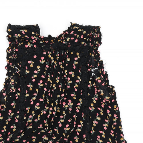 Topshop Womens Black Floral Viscose Basic Tank Size 8 Mock Neck