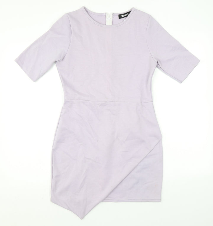 Missguided Womens Purple Polyester Bodycon Size 12 Round Neck Zip