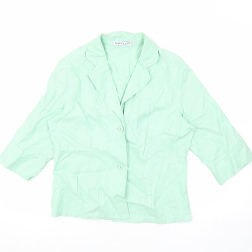 Emreco Womens Green Linen Basic Button-Up Size 10 V-Neck