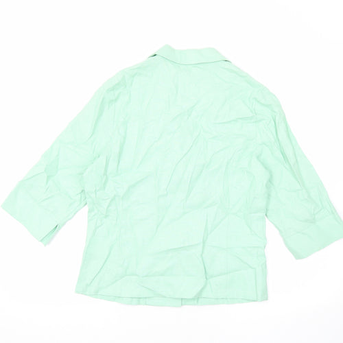 Emreco Womens Green Linen Basic Button-Up Size 10 V-Neck